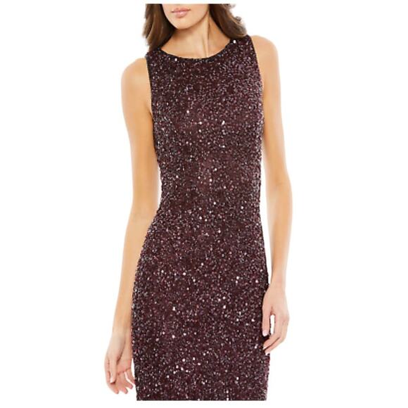 Mac Duggal Size 10 Style 5526 Sleeveless Sequined Midi Sheath Dress Mahogany - Picture 3 of 9
